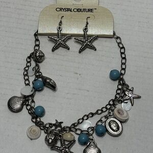 Crystal Couture Set Seashell Necklace Starfish Silver Earrings Beach Nautical